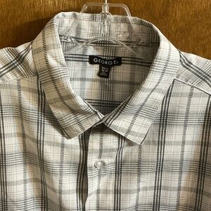 George Men's White and Gray Checkered Shirt